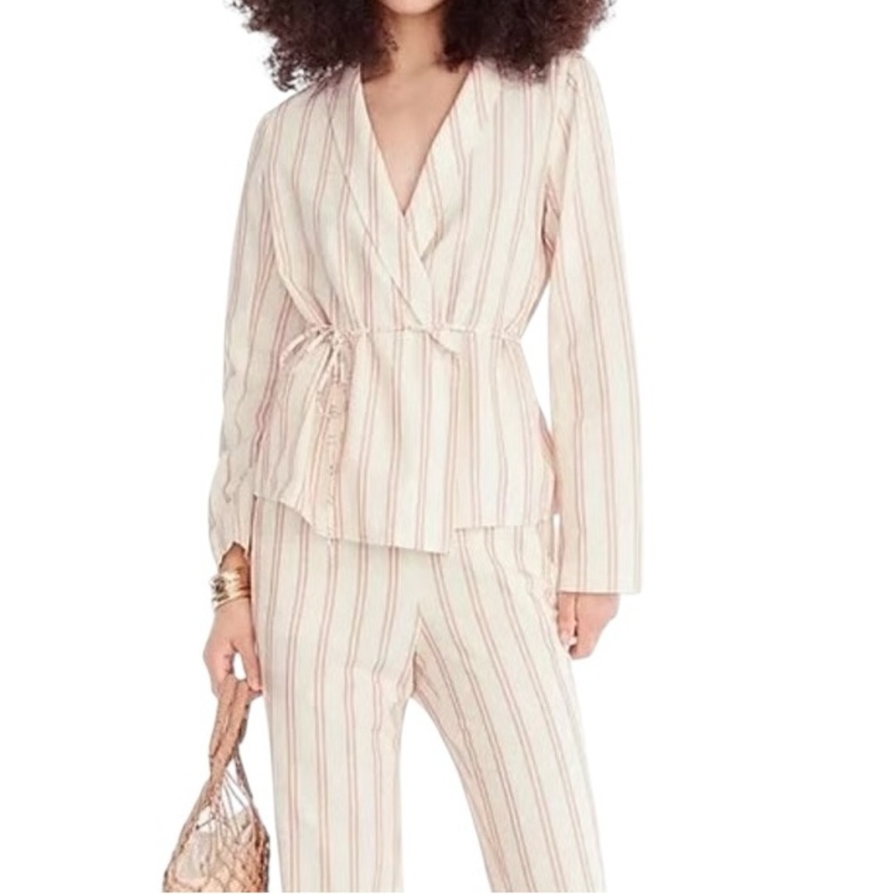 J. Crew Cream Striped Pantsuit with Pink Stripes